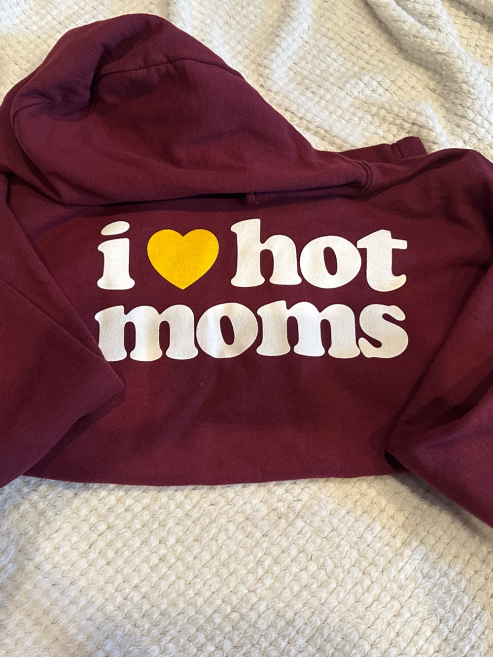Maroon Graphic Hoodie with Yellow Heart - I Heart Hot Moms